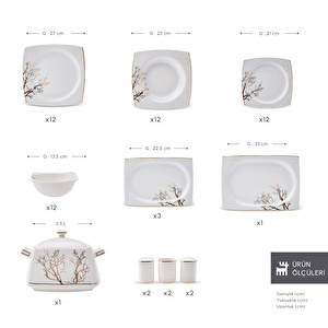 Karaca Square Bone Autumn 60 Parça 12 Kişilik Yemek Takımı Gold