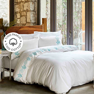 Karaca Home Ocean Turkuaz %100 Pamuk Nakışlı Çift Kişilik Nevresim Takımı görseli 1
