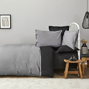 Karaca Home Basic Siyah Koyu Gri %100 Pamuk Çift Taraflı Çift Kişilik Nevresim Takımı görseli 4