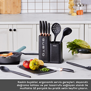 Karaca Gusto Siyah 12 Parça Bıçak Servis Kesme Tahtası Seti görseli 6