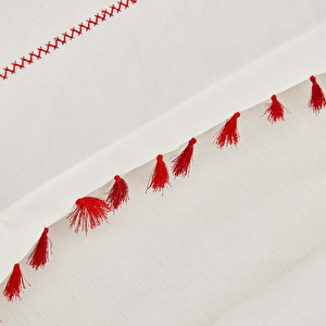 Karaca Home Cessi Kırmızı %100 Pamuk Püsküllü Nakışlı Çift Kişilik Nevresim Takımı görseli 4
