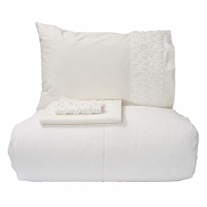 Karaca Home Serenity Beyaz %100 Pamuk Brodeli Çift Kişilik Nevresim Takımı görseli 5