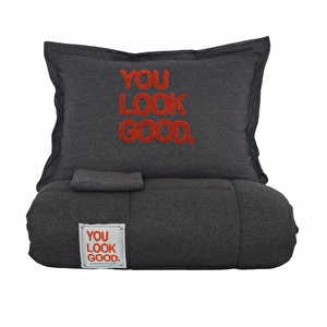 Karaca Home Motto Cotton Comfort Çift Kişilik Antrasit Uyku Seti görseli 7