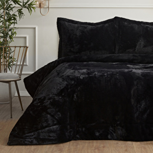Karaca Home Fluffy Çift Kişilik Kürk Yatak Örtüsü Siyah görseli 2