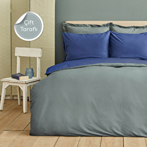 Karaca Home Basic Petrol-Lacivert %100 Pamuk Çift Taraflı Çift Kişilik Nevresim Takımı görseli 2