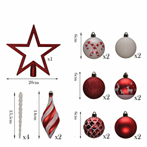 Karaca Home Fun Red Yıldız Başlıklı 19 Parça Ağaç Süsü Seti görseli 4