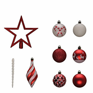 Karaca Home Fun Red Yıldız Başlıklı 19 Parça Ağaç Süsü Seti görseli 1
