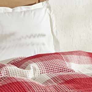 Karaca Home Flow Ekose Waffle Çift Kişilik Pike 200x230 cm Kırmızı görseli 4
