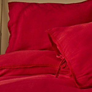 Karaca Home Lucy %100 Pamuk Çift Kişilik Kopanaklı Nevresim Takımı Kırmızı görseli 3