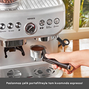 Karaca Coffee Art Barista Kahve Öğütücülü, Süt Köpürtücülü, 15 Bar Basınçlı Espresso, Latte, Cappuccino, Americano Makinesi Silver 2L 1450W görseli 4