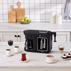 Karaca Hatır Plus Barista Steel 6 in 1 Konuşan Latte Cappuccino ve Közde Türk Kahve Makinesi Black Chrome görseli 2