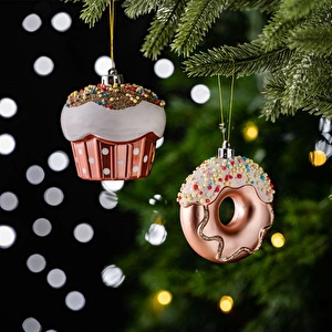 Karaca Home New Year Yılbaşı Donut Cupcake 2 Parça Ağaç Süsü Seti görseli 1