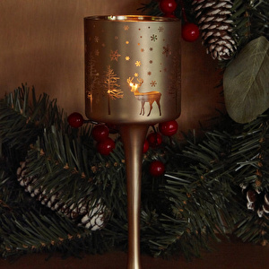 Karaca Home New Year Yılbaşı Helena Gold Cam Mumluk 7x20 Cm görseli 4