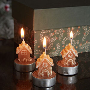 Karaca Home New Year Yılbaşı Ginger House 3'lü Tealight Mum 18x5x6 Cm görseli 1