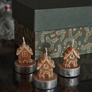 Karaca Home New Year Yılbaşı Ginger House 3'lü Tealight Mum 18x5x6 Cm görseli 5