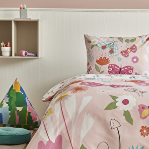 Karaca Home Young Butterfly %100 Pamuk Tek Kişilik Nevresim Takımı Pembe görseli 3