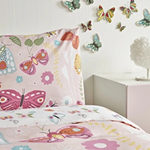 Karaca Home Young Butterfly %100 Pamuk Tek Kişilik Nevresim Takımı Pembe görseli 5