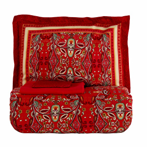 Karaca Home Dora %100 Pamuk Çift Kişilik Kumaş Saten Nevresim Takımı Kırmızı  görseli 2