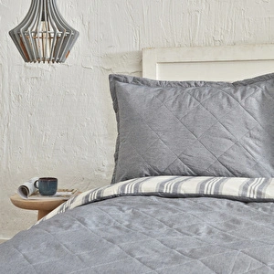 Karaca Home Dora İndigo İpliği Boyalı Kapitoneli Çift Kişilik Dört Mevsim Nevresim Takımı Complete Set görseli 9
