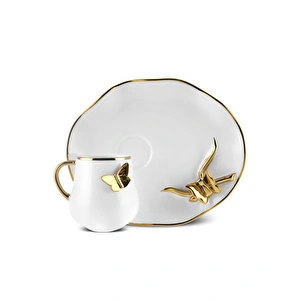 Karaca X Müge Anlı Kelebekli 2 Kişilik Kahve Fincanı Gold görseli 6