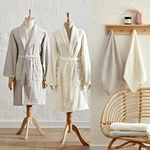 Karaca Home Pery Floslu 6 Parça Aile Banyo Seti Gri-Offwhite görseli 1
