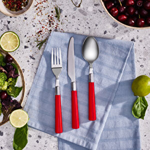 Karaca Fluca Kırmızı 6 Kişilik 18 Parça Çatal Kaşık Bıçak Takımı
