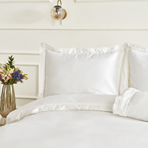 Karaca Home Begonia Çift Kişilik  Percale Nevresim Takımı Dantelli Beyaz görseli 5