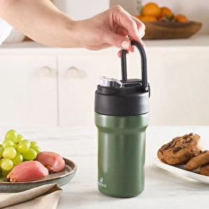 Karaca Thermosteel Camping 2 in 1 Çelik Termos Haki 450 ml görseli 3
