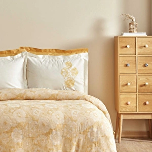 Karaca Home Misty Nakışlı Müslin Çift Kişilik Pike Yatak Örtüsü Seti Somon görseli 2