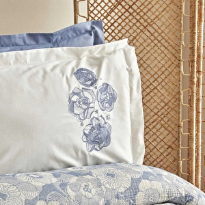 Karaca Home Misty Nakışlı Müslin Çift Kişilik Pike Yatak Örtüsü Seti Mavi görseli 4