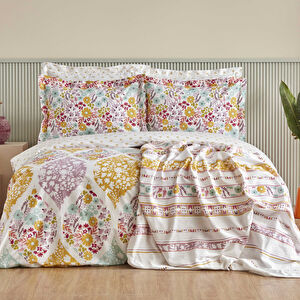 Karaca Home Nido %100 Pamuk Çift Kişilik Nevresim-Pike Hediyeli Takımı Multicolor görseli 1