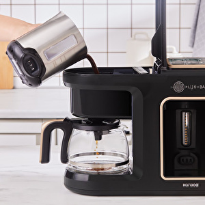Karaca Hatır Plus Barista Steel 6 in 1 Konuşan Latte Cappuccino ve Közde Türk Kahve Makinesi Mineral Gold görseli 3