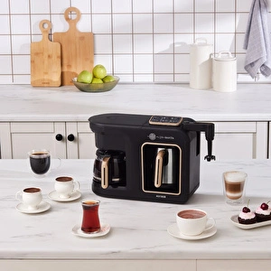 Karaca Hatır Plus Barista Steel 6 in 1 Konuşan Latte Cappuccino ve Közde Türk Kahve Makinesi Mineral Gold görseli 2