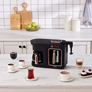 Karaca Hatır Plus Barista Steel 6 in 1 Konuşan Latte Cappuccino ve Közde Türk Kahve Makinesi Black Copper görseli 2