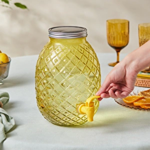 Karaca Melon Musluklu Kapaklı Cam Sebil Damacana Sarı 4650 ml görseli 4