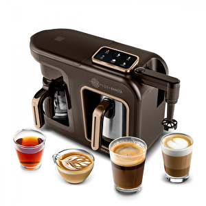 Karaca Hatır Plus Barista Steel 6 in 1 Konuşan Latte Cappuccino ve Közde Türk Kahve Makinesi Walnut Brown görseli 2