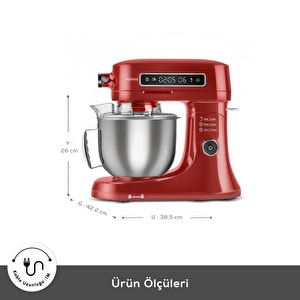 Karaca Pro Artisan Dijital Ekran Zaman Ayarlı Döküm Hamur Yoğurma Makinesi  Red 5L görseli 2