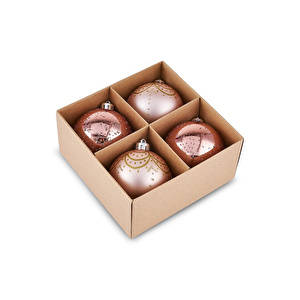 Karaca 4'lü Set Top Ağaç Süsü Pembe ve Pembe Mat 8 cm görseli 3
