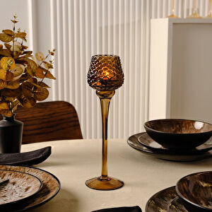 Karaca Home Pinecone Ayaklı Mumluk Kahverengi 8x8x26,5 cm görseli 1
