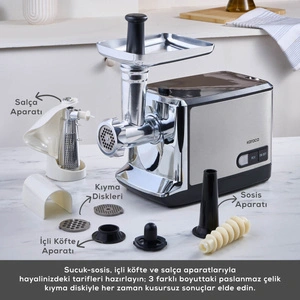 Karaca Inox Kıyma Makinesi 1201 (Salça Sucuk Sosis ve İçli Köfte Aparatlı) görseli 4