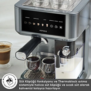 Karaca MyCaffe Barista S10 Entegre Süt Hazneli, Espresso, Latte ve Cappuccino Makinesi Galaxy Grey görseli 8