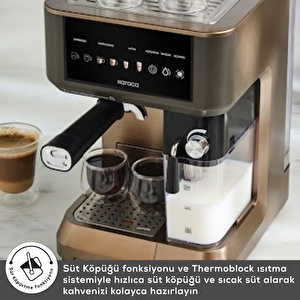 Karaca MyCaffe Barista S10 Entegre Süt Hazneli, Espresso, Latte ve Cappuccino Makinesi Walnut Brown görseli 8