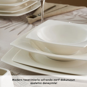Karaca Square Bone Mensa 53 Parça 12 Kişilik Yemek Takımı Beyaz  görseli 9