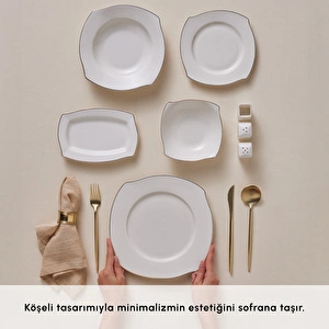 Karaca Square Bone Beyaz Altın 53 Parça 12 Kişilik Yemek Takımı  görseli 4
