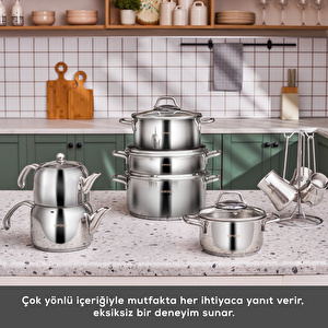 Karaca Belgrad İndüksiyon Tabanlı 15 Parça Çelik Çaydanlık Cezve ve Tencere Seti görseli 6
