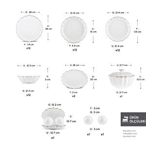 Karaca Fine Pearl Extra Shell 55 Parça 12 Kişilik Yemek Takımı Gold