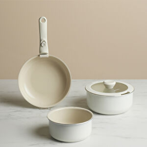 Karaca x Refika Swiss Crystal Almond Cream Easy Clip 5 Parça Tencere ve Tava Seti