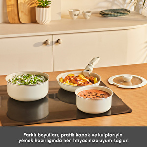 Karaca x Refika Swiss Crystal Çıkarılabilir Saplı 5 Parça Tencere ve Tava Seti görseli 9