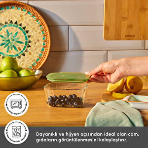 Karaca Green Dikdörtgen Cam Saklama Kabı 470 ml