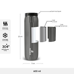 Karaca Rimo Sızdırmaz Çelik Termos 600 ml Antrasit görseli 2